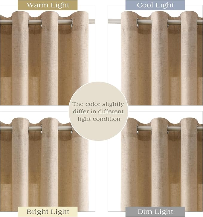 Taupe Burlywood Linen Curtains 102 Inches Long for Living Room Cotton Textured Rustic Farmhouse Extra Long Privacy Drapes Grommet Floor to Ceiling Sheer Curtain for Bedroom Office 52x102, 2 Panels