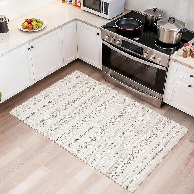 cotiled 3x5 Area Rug Living Room: Washable Boho Rugs with Non Slip Backing Small Soft Indoor Stain Resistant Carpet for Bedroom Farmhouse Dining Room Lightweight Home Decor Brown
