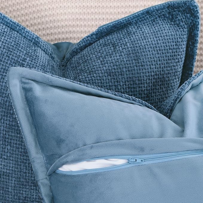 MADIZZ Decorative Chenille Velvet Throw Pillow Covers Set of 2 Soft Boho Textured Neutral Couch Throw Pillow for Bed Modern Farmhouse Home Decor for Sofa Livingroom Dark Blue 12x20 Inch