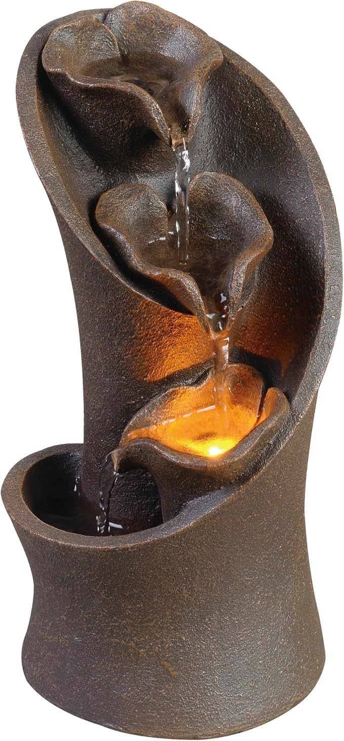 Kalona Tabletop Waterfall Fountain, 3-Tier Indoor Water Fountain for Home Office Decor, Relaxing LED Fountains with Artistic Stone-Look Design for Meditation (23005)