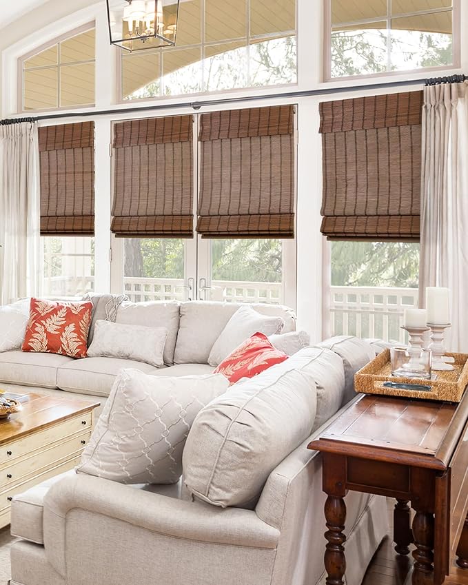 CHICOLOGY Bamboo Roman Shade, Cordless Light Filtering Woven Wood Window Treatment for Living Room, Dining Room, Kitchen & Office, Natural Bamboo Blinds for Boho Coastal Decor, Bear, 34" W x 64" H