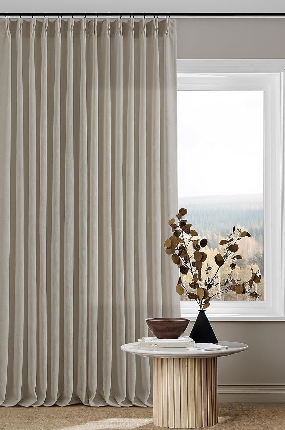 Pinch Pleated Linen Curtains 126 Inches Long for Living Room Bedroom Light Filtering Farmhouse Neutral Window Drape 126 Inch 2 Panels with Hooks Rings Extra Long Semi Sheer Curtain Burlywood Birch