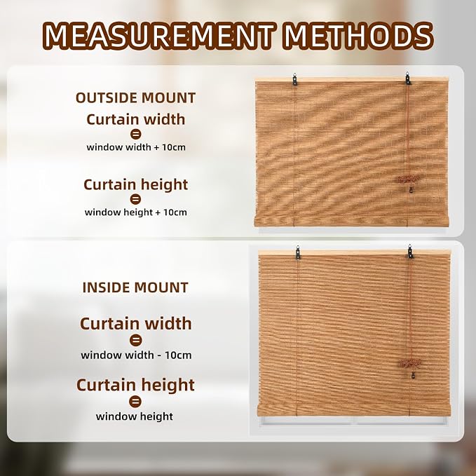 Outdoor Bamboo Roller Blinds Shades, Vertical Lifting and Breathable Waterproof Design, Sun Shade, Blackout and Ventilation, Easy Installation,60" W×72" H