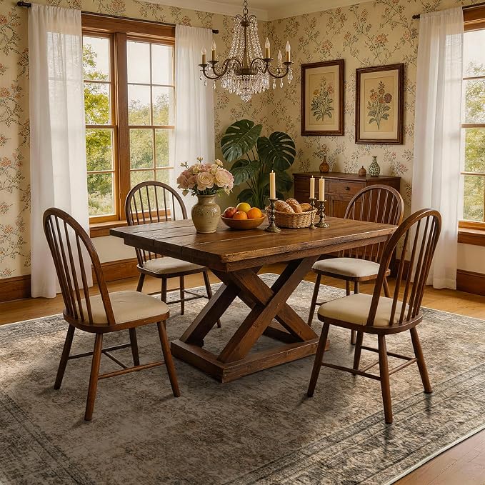 LIANLAM 5x7 Washable Area Rug, Vintage Boho Traditional Pattern, Non-Slip Stain Resistant Rug for Living Room Bedroom(5x7,Brown/Boho)