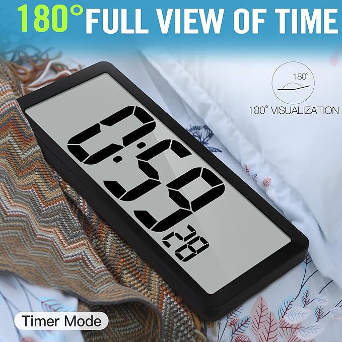TXL 14.2"" Large Digital Wall Clock Battery Operated, Digital Clock Large display with Day, Date & Temperature, Large wall clock for Bedroom, Livingroom, Office，Battery Included, Black