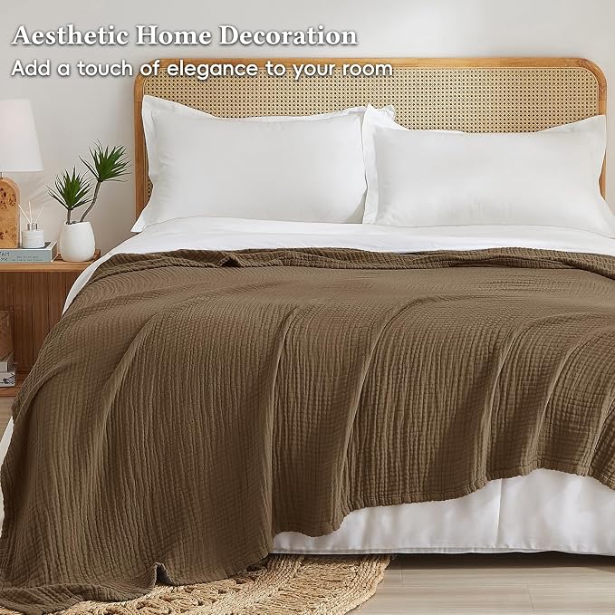 David's Home Soft Muslin Blanket King Size for Adults, 60% Rayon 40% Cotton, Breathable Lightweight Cooling Blanket for Hot Sleepers, 4-Layer Cozy Gauze for Bed, 108"x90", Chocolate