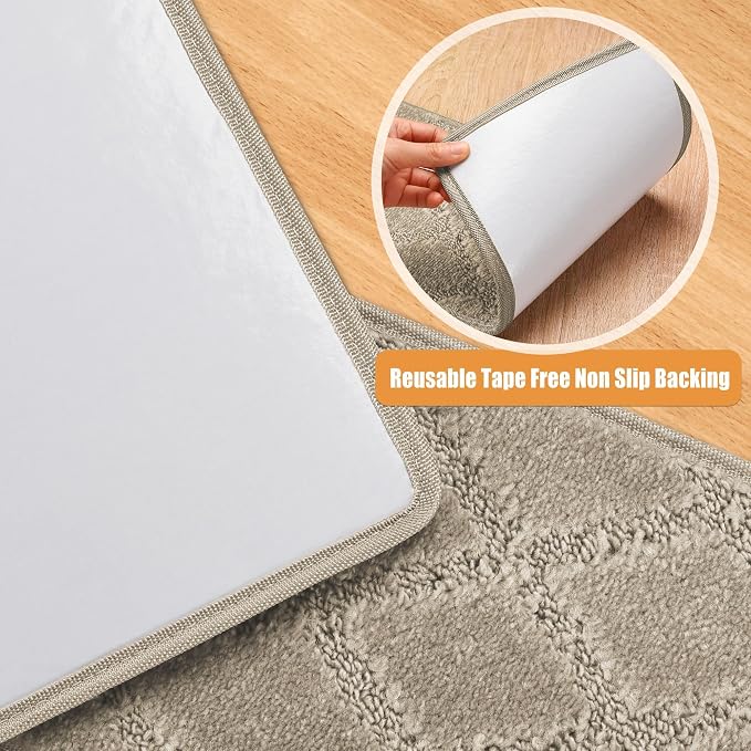 PURE ERA Carpet Stair Treads Tape Free Non Slip Indoor Stair Carpet Stair Protectors Pet-Friendly Non-Slip Skid Resistant Washable Reusable 8" x 30"(7 Pieces,Cream Gray Diamond Trellis)
