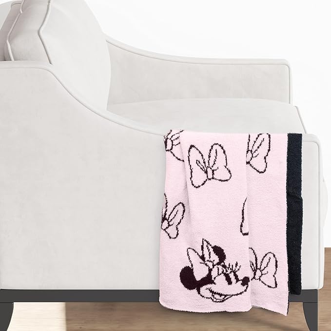 Jay Franco Disney Minnie Mouse Feather Knit Fluffy Throw Blanket for Girls - Light Pink Bows Fuzzy Blanket Measures 50 x 60 inch | Super Soft Lightweight Bedding