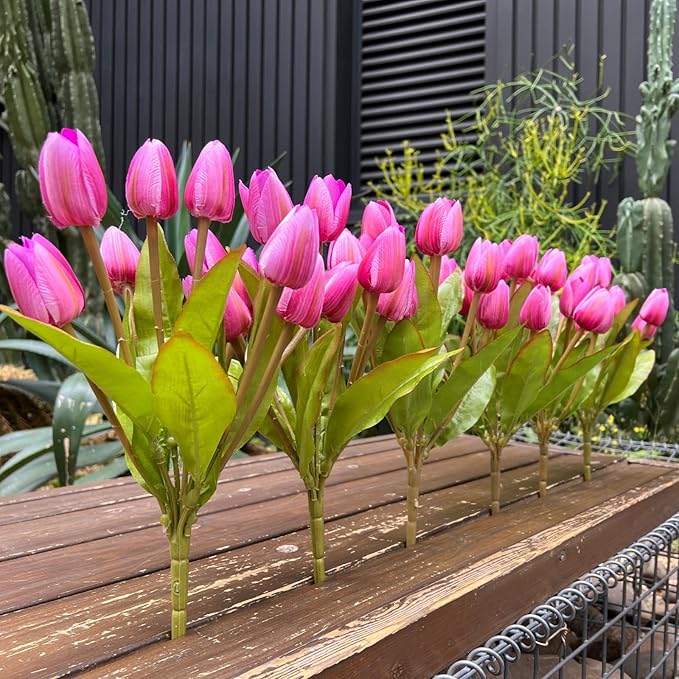 Artificial Fake Flowers Tulip for Outdoor Decoration,UV Resistant Faux Plastic Fabric Greenery Shrubs Plants Fake Flowers Hanging Planter Kitchen Home Garden Wedding Decor (Light Purple)