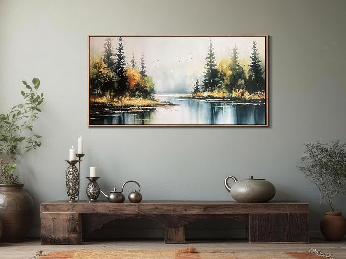 Arjun Landscape Wall Art, Lake Scenery Canvas Painting, 48"x24" Artwork for Living Room Bedroom Dining Room Home Office Hotel