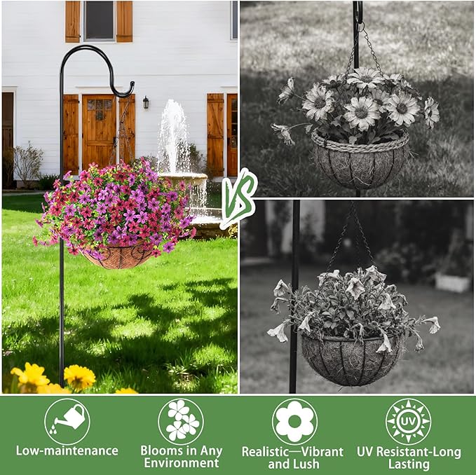 Artificial Flowers Fake Hanging Basket for Outdoor Spring Summer Decoration, 12 Bundles Faux Hanging Plants UV Resistant, Realistic Silk Flower for Outside Planters Porch Patio Balcony Yard Garden