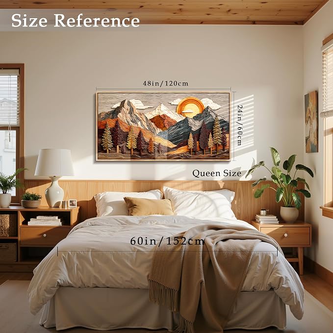 imjiayu Large Framed Wall Art, Mountain Wall Art, Rustic Wall Decor, Abstract Landscape Nature Decor, Sunset Painting Prints, Boho Big Pictures for Living Room Bedroom Hallway Farmhouse 24"x48"