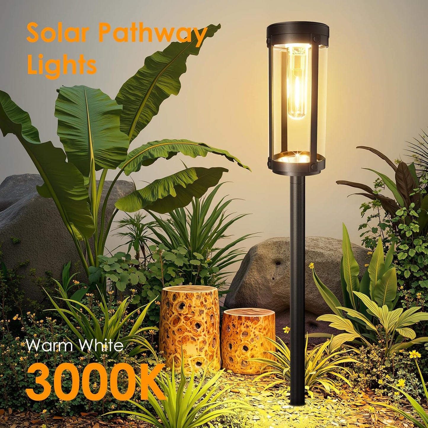 Solar Pathway Lights Outdoor Decor: Upgraded 4 Pack Bright Solar Powered Garden Lights Waterproof IP65, Long Lasting Decorative Outdoor Light for Yard Garden Patio Walkway Path (Warm White, 4 Pack)