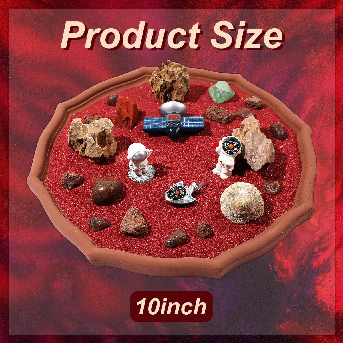 Desktop Zen Garden Kit -Mars Space Exploration Themed Zen Decor Sand,Astronaut Statue Figurines,Irregular Red Raw Sandstone Sand Tabletop Decoration,Zen Office Desktop Decoration Gift (Red)