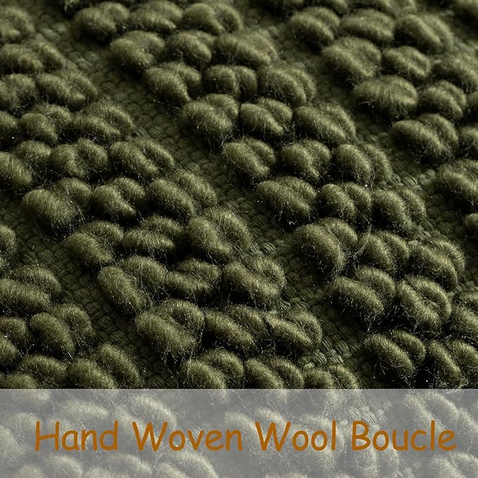 DEZENE Wool Boucle Throw Pillow Cover Premium Chic Accents Square Textured Decorative Pillow Case for Living Room Couch Sofa Home Decor 18"x18" Olive Green Christmas
