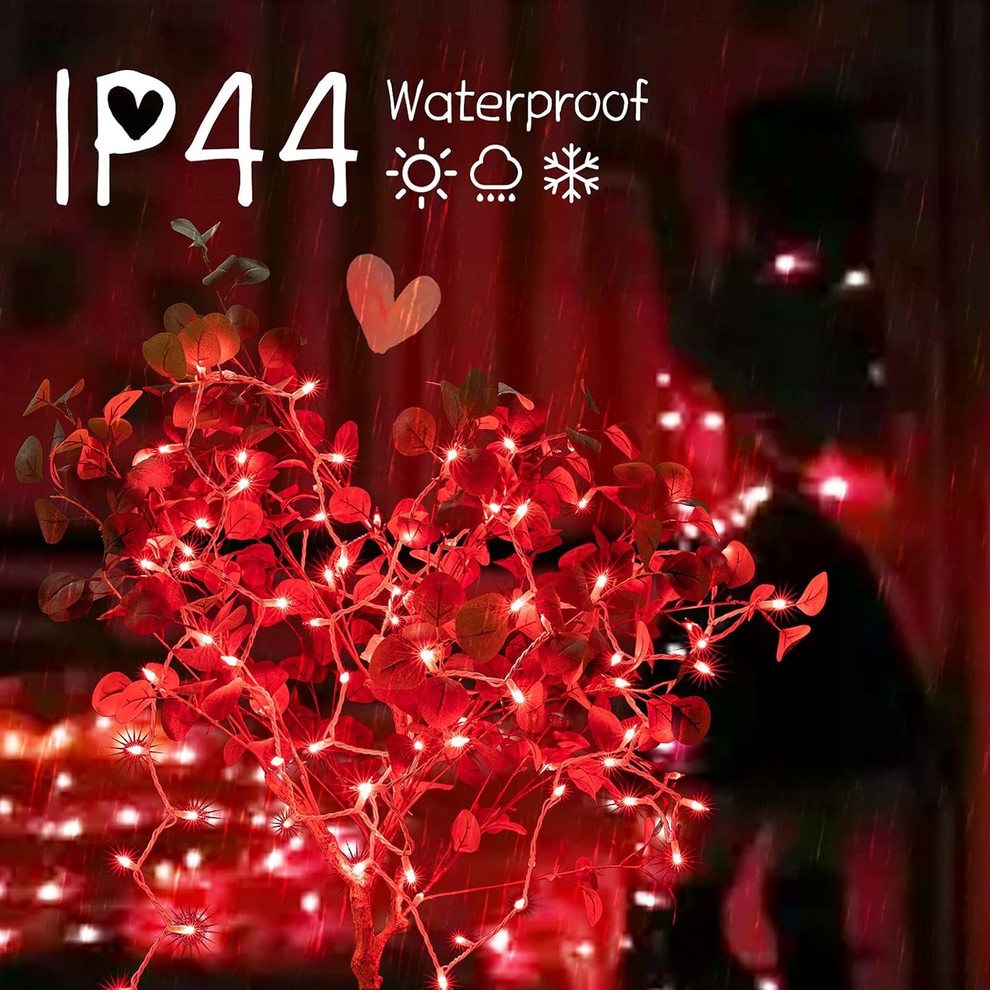 Christmas Red Mini String Lights, 100 Count 26.5 Feet Detachable Incandescent Bulb Waterproof Red Fairy Lights Plug in for Indoor Outdoor Party Patio Valentine's Day Decoration, White Wire