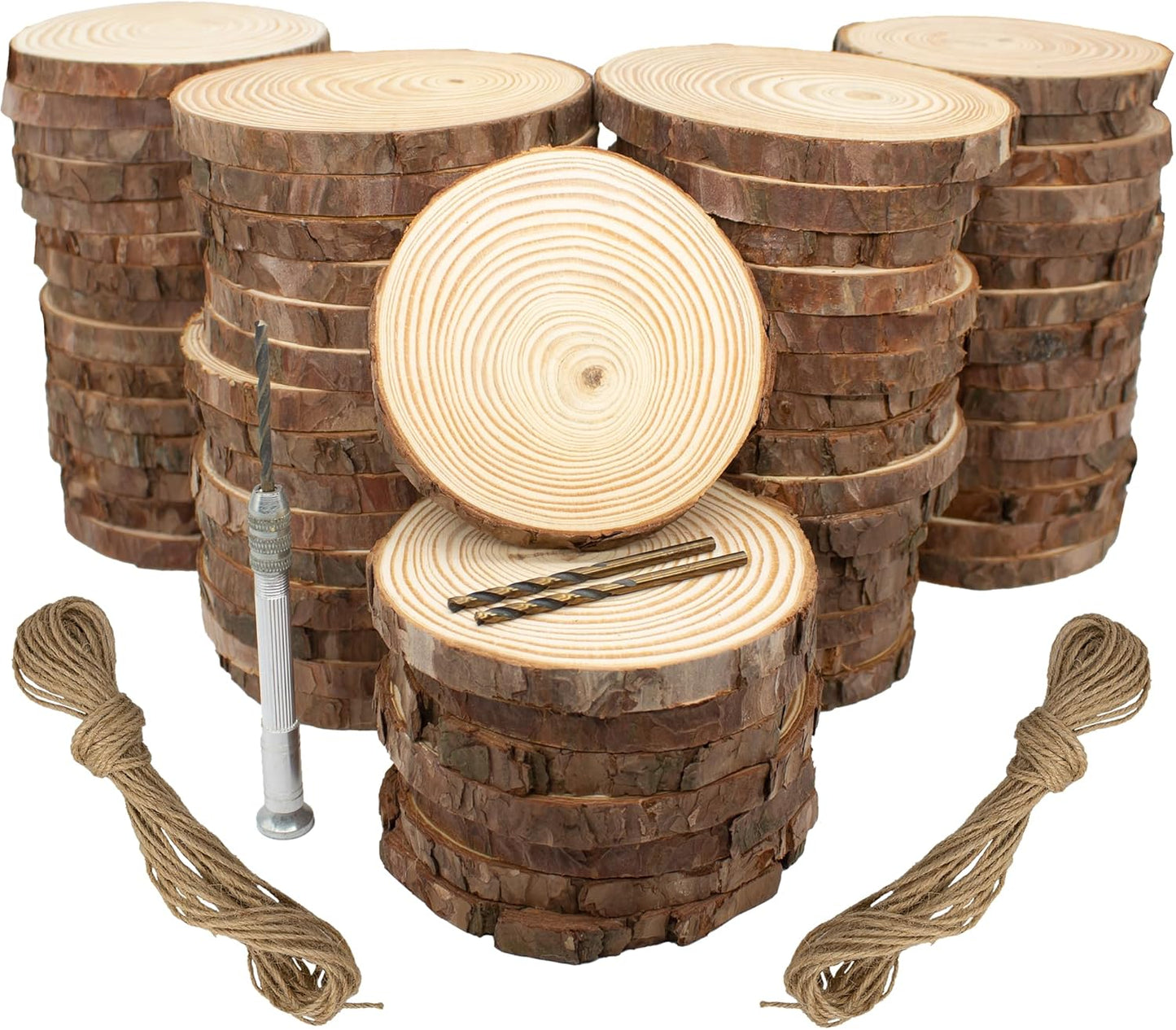 Unfinished Natural Wood Slices - 3.2-4 Inch Wood Circles (50 pcs) for Crafts, DIY Christmas Ornaments, Art & Painting