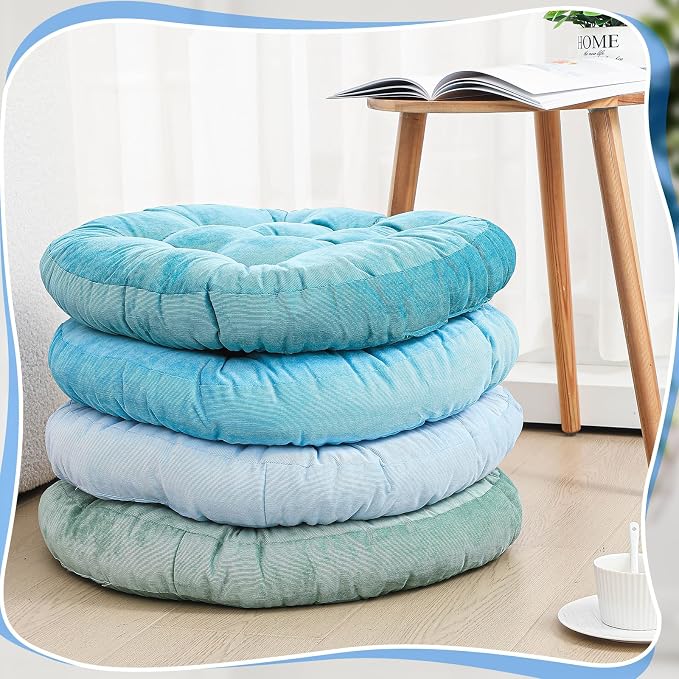Jerify 4 Pcs Floor Pillow Cushions Large Round Square Large Meditation Floor Pillow for Classroom Adult Meditation Picnic Party Seating Learning Daycare School (Round,Cold Colors)
