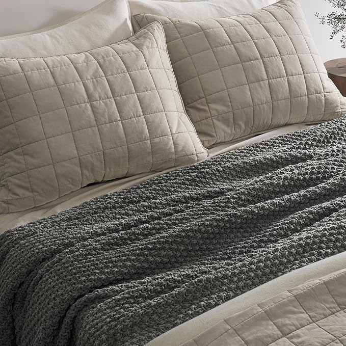 EVERGRACEHOME Chunky Chenille Knit Throw Blanket for Couch, Soft Luxurious Oversized Queen Moss Stitch Blanket for Bed, Cozy Farmhouse Knitted Throw for Sofa, Charcoal Gray, 90" x 90"