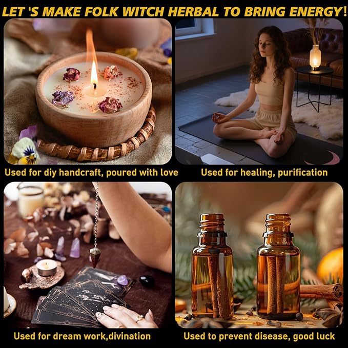 HNSHAG 60 PCS Witchcraft Herbs Set,Bulk Dried Flowers for Witch Candles Spells,Wiccan Supplies Tools,Pagan Altar Rituals,Lavender Rose Sachet DIY Craft Accessories,Gifts for Witchy Beginner Friends