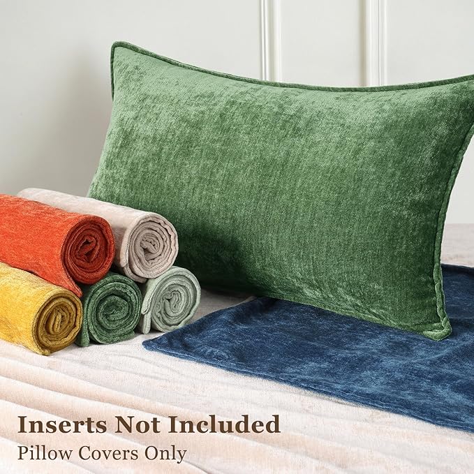 decorUhome Summer Couch Throw Pillow Covers 18x18 Set of 2, Decorative Soft Velvet Modern Cozy Chenille Pillow Cases with Elegant Design for Sofa Bed Living Room Home Decor, Moss Green