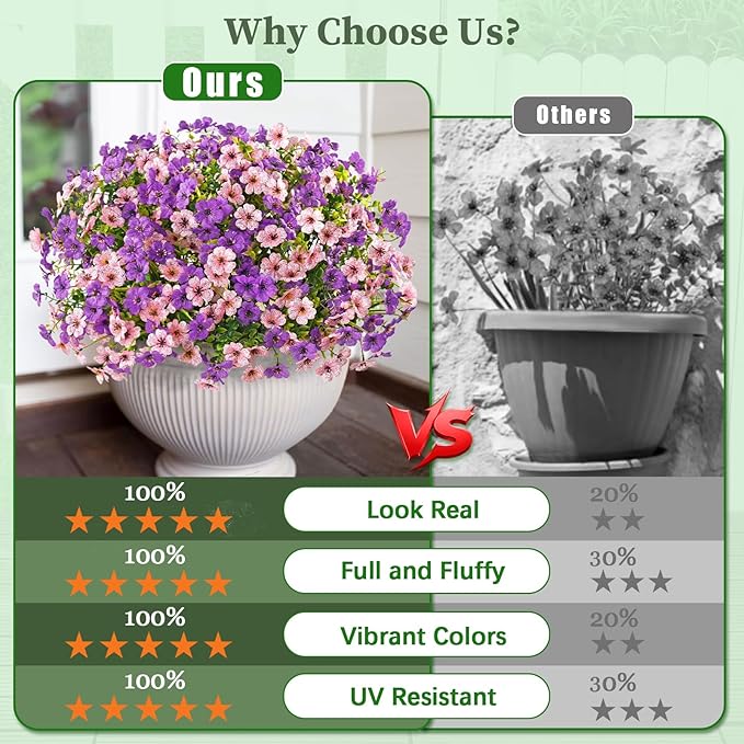 Yastouay 12 Bundles Artificial Flowers for Outdoors, UV Resistant Artificial Outdoor Flowers No Fade Fake Outdoor Flowers Plants for Garden Porch Window Box Farmhouse Pot Planters Decor (Fuchsia+Pink)