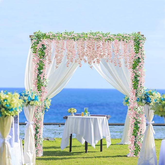 Sggvecsy 6Pcs Wisteria Garland Artificial Flowers Garland Fake Hanging Wisteria Vines Rattan Silk Hanging Flower Vines for Home Garden Outdoor Wedding Arch Party Ceremony Total 35.4Ft (Pink)