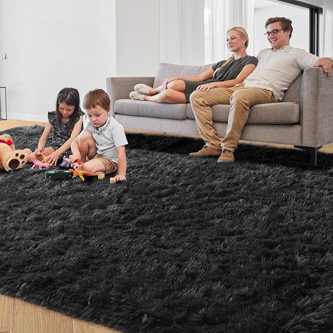 PAGISOFE 6x9 Ft Fluffy Bedroom Rugs, Black Modern Living Room Area Rug, Fuzzy Shaggy Carpet, Indoor Plush Nursery Rugs for Kids Room, Furry Floor Rug for Boys Room, Carpet for Teen Dorm Room Decor