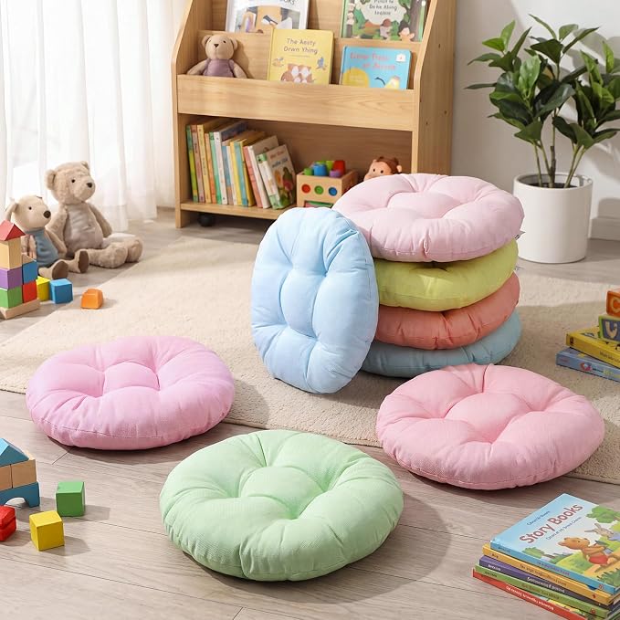 Fumete 8 Pcs 16 Inch Floor Cushions Pillow for Kids Bulk Classroom Round Flexible Seating Floor Cushions for Students Home Daycare School Reading Corner Yoga Meditation Picnic (Candy)