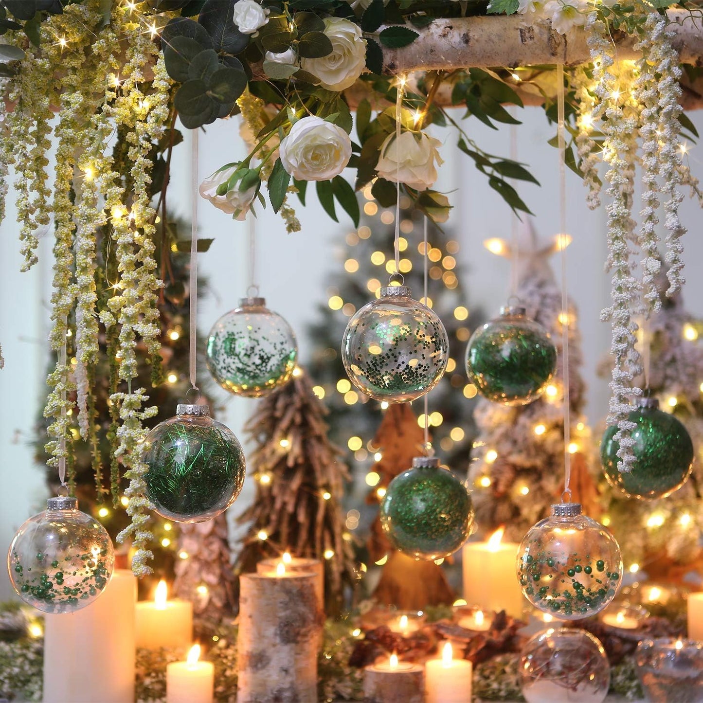 Sea Team Shatterproof Clear Plastic Christmas Ball Ornaments Decorative Xmas Balls Baubles Set with Stuffed Delicate Decorations (100mm/3.94 inch 16-Pack, Green)