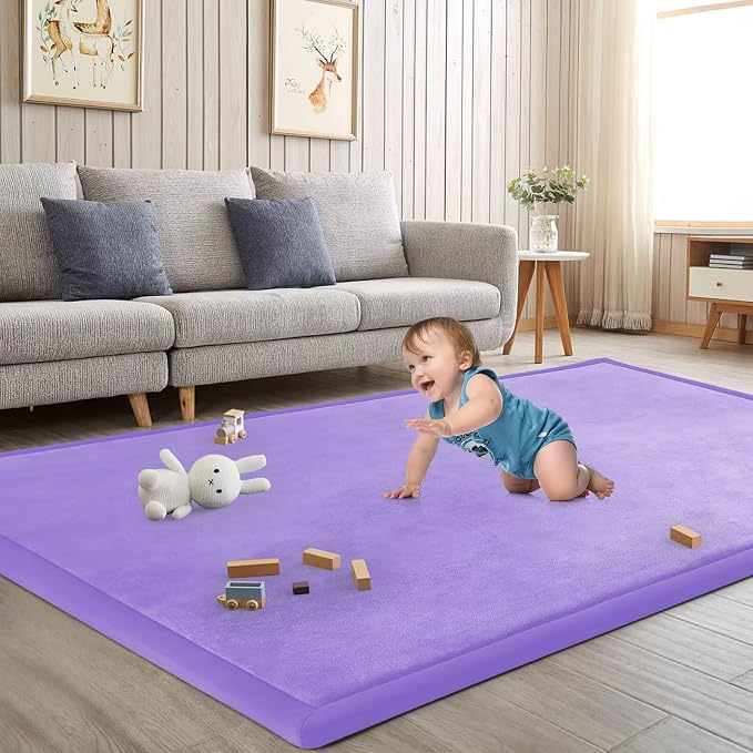Baby Play Mat for Floor Nursery Muscle Mat Area Rug Playroom Rug 79x110" Elastic Foam 1.3" Thick Crawling Mat for Babies,Toddlers, Infants (Lavender)