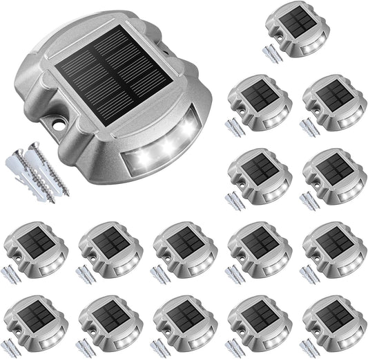 VOLISUN Solar Deck Lights, 16-Pack Led IP67 Waterproof Outdoor Warning Step Lights for Driveway, Sidewalk, Garden Pathway, Yard (White)
