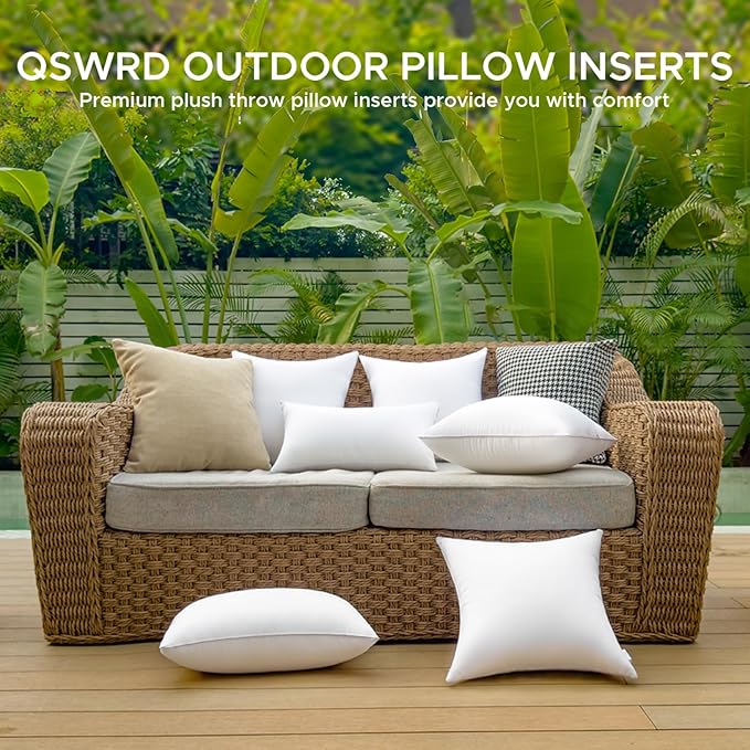 16 x 16 Outdoor Pillow Inserts Pack of 4 Patio Furniture Pillows Cushion Waterproof Square Throw Pillow Inserts Decorative Couch Pillow Inserts White Sofa Sham Cushion Stuffer