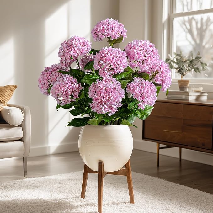 2 Pack Large Faux Plastic plantas in Pot UV Resistant Fake Flowers Trees Indoor Outdoor Realistic Floor Plants Artificial Hydrangea Plants for Home Porch Garden Office Porch Patio Front Bonsai Decor