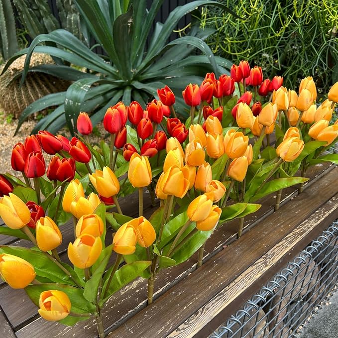 Artificial Fake Flowers Tulip for Outdoor Decoration,UV Resistant Faux Plastic Fabric Greenery Shrubs Plants Fake Flowers Hanging Planter Kitchen Home Garden Wedding Decor (Orange)