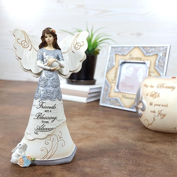 Pavilion Gift Company - Elements 82313 Friends are a Blessing Collectible Figurine, Angel Holding Bunny, 6-Inch
