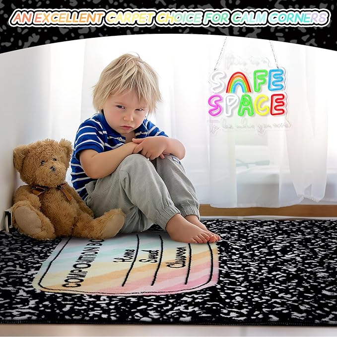 3.3 x 4 ft Composition Notebook Rug Classroom Decor Educational Area Rug Back to School Kid Reading Calming Corner Soft Fluffy Pastel Play Carpet for Nursery Playroom