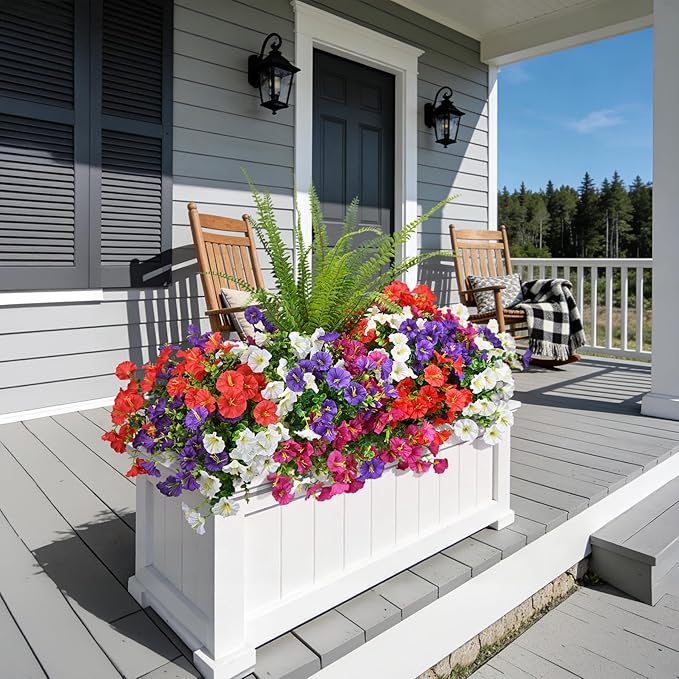 Hrobek Artificial Flowers for Outdoors Faux Plants Outside Indoor,UV Resistant Silk Fake Morning Glory Tall Ferns for Home Patio Garden Back Yard Front Porch Decor (13 Bunches,5 Multi Colors)
