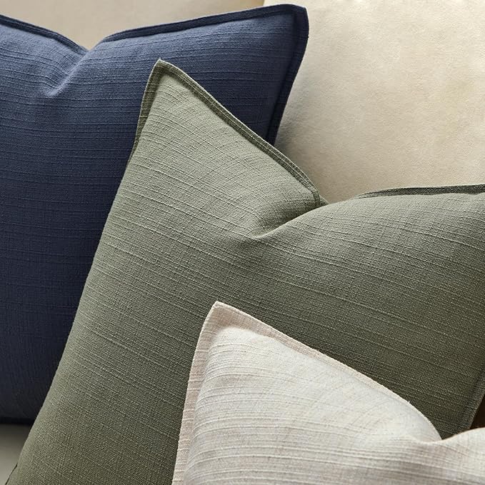 MIULEE Pack of 2 Thick Textured Couch Throw Pillow Covers, Olive Green Decorative Pillow Covers 20x20, Neutral Linen Cushion Cases for Sofa Bed Living Room Modern Farmhouse Home Decor, No Filling