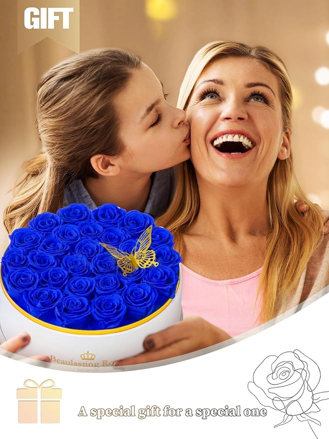 27 Preserved Roses Forever Flowers Real Roses in a Box Mother's Day Birthday Flowers for Her Mom Women Wife Valentine's Day, Royal Blue Roses
