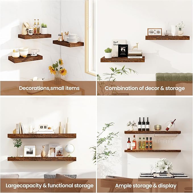 Vivelove Floating Shelves for Wall Mounted, 55 Inches Long Shelves, Display Shelf for Bathroom Living Room Kitchen Bedroom Office Farmhouse Home Decor, 55" X 9.3" X 1.5" - Set of 2, Rustic Brown