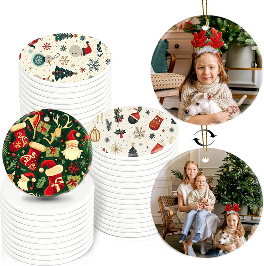 Sublimation Easter Ornament Blanks, Two Sided Sublimation Ceramic Ornaments, Sublimation Blanks Products Bulk, Personalized White Christmas Ornaments for Crafts, Gifts for Women