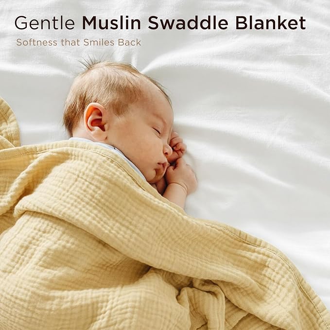 Threadmill Muslin Baby Blanket | 4 Layer Swaddle Blankets for Newborns | Multi-Use Muslin Blankets 41 x 37| Ultra-Soft Breathable Baby Wrap for Boys & Girls| Registry Essential| Beige