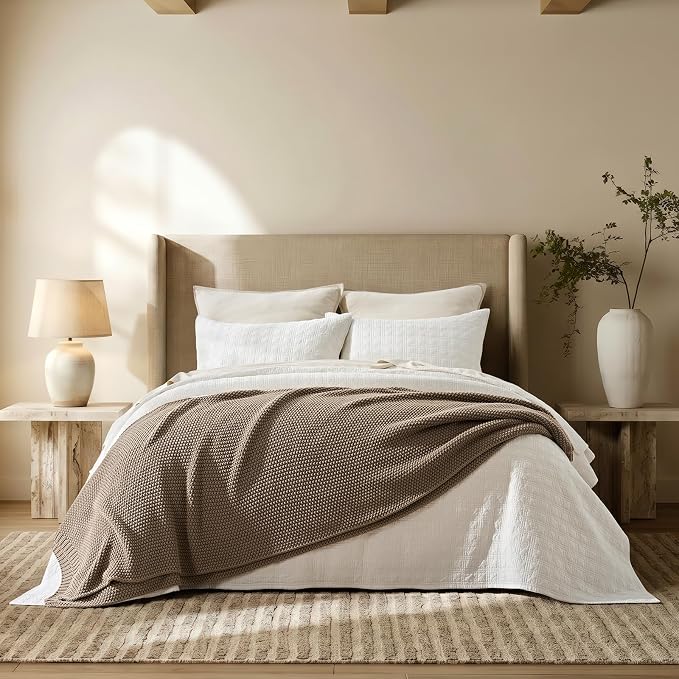 EverGrace Organic Cotton Chunky Knit Throw Blanket, 50 x 60 Stone Taupe | OCS Certified Organic Cotton, Seed Stitch Knit, Soft & Breathable, Cozy Midweight, Decorative Throw for Couch, Bed & Sofa
