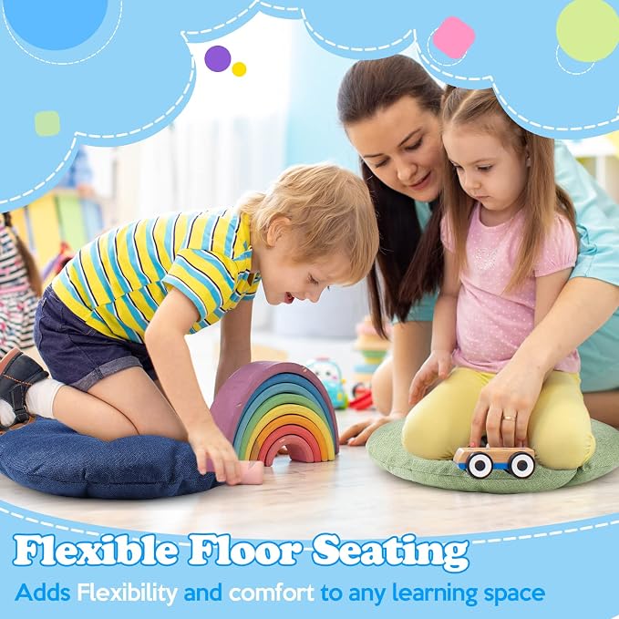 Fumete 8 Pcs 16 Inch Floor Cushions Pillow for Kids Bulk Classroom Round Flexible Seating Floor Cushions for Students Home Daycare School Reading Corner Yoga Meditation Picnic (Ocean Whisper)