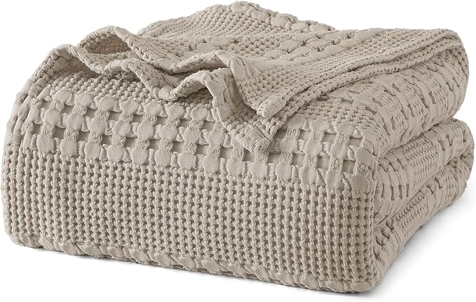 PHF 100% Cotton Waffle Blanket King Size for Bed, Lightweight Breathable and Soft for Summer, Luxury Aesthetic Waffle Weave Blanket for Home Decor & Gifts for Women, 108"x90", Pearl Gray