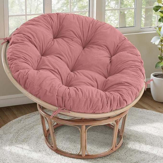 idee-home Papasan Chair Cushion, Circle Papasan Chair Cushion(Cushion Only) | Papasan Cushion with Thick Corduroy Cover, 48 x 48 Inch Cushion for Egg Chair, Pink