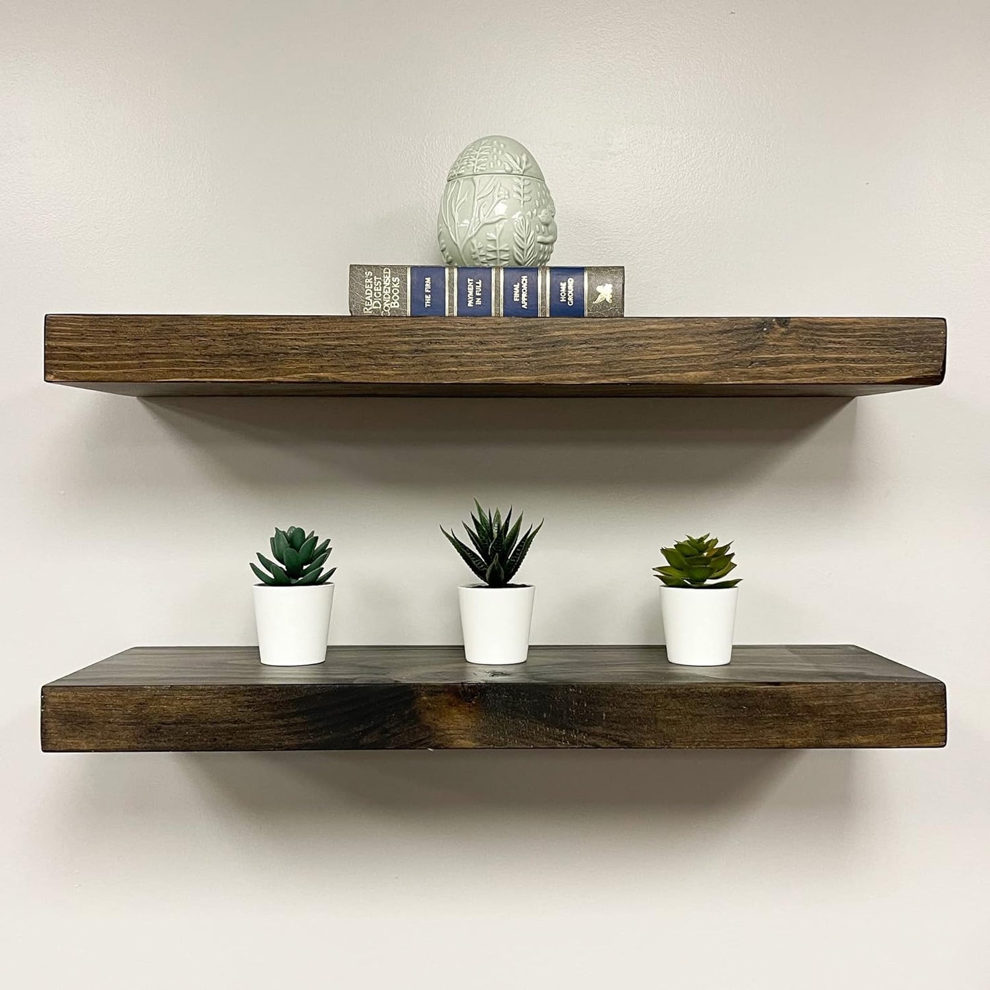 URBANDI, Rustic Floating Shelves, Set of 2, Hidden Bracket, Solid Wood, Heavy Duty, Wall Mounted Shelves, (Dark Brown, 36Wx8D)