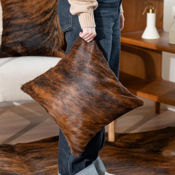 ecowhides 100% Genuine Brazilian Cowhide Pillow Cover – Luxury Leather Decorative Cushion for Rustic & Western Home Décor