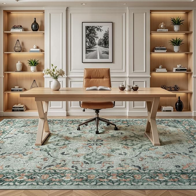 Lofus 8x10 Area Rug for Living Room,Sage Green Washable Area Rugs with Non-Slip Backing,Soft Boho Carpets for Bedroom Dining Room Home Office Indoor Nursery